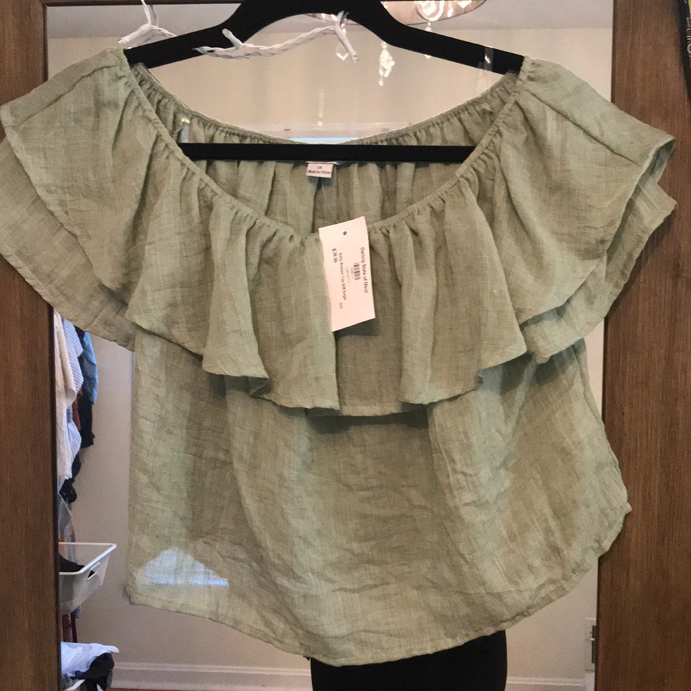 Off the shoulder green top
